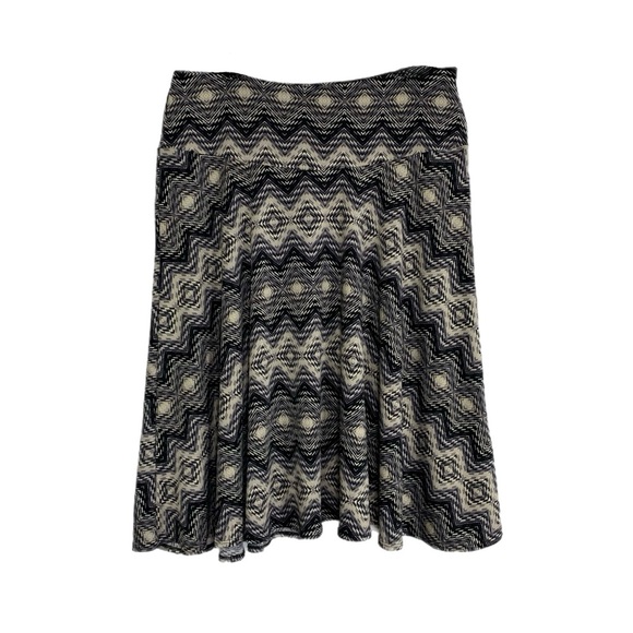 Ashley Blue Chevron Triangle Print Beige Black Stretch Drop Waist Skirt - Picture 1 of 6